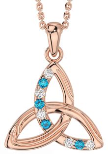 Diamond Topaz Rose Gold Celtic Trinity Knot Necklace