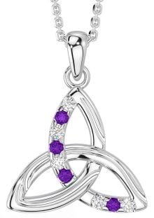 Diamond Amethyst Silver Celtic Trinity Knot Necklace