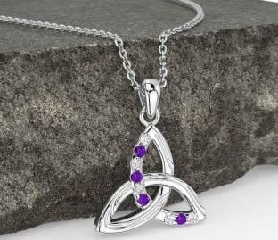 Diamond Amethyst Silver Celtic Trinity Knot Necklace