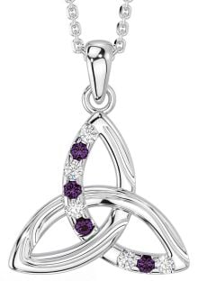 Diamond Alexandrite Silver Celtic Trinity Knot Necklace