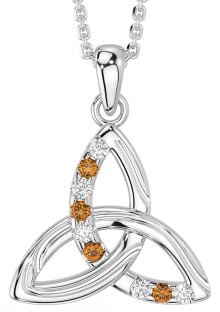 Diamond Citrine Silver Celtic Trinity Knot Necklace