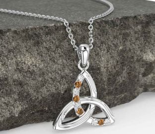 Diamond Citrine Silver Celtic Trinity Knot Necklace