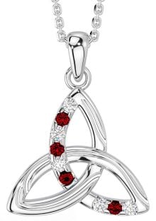 Diamond Garnet Silver Celtic Trinity Knot Necklace