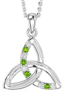 Diamond Peridot Silver Celtic Trinity Knot Necklace