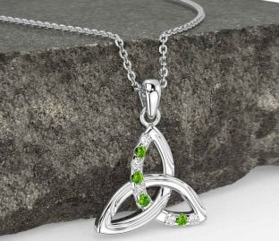Diamond Peridot Silver Celtic Trinity Knot Necklace