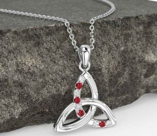 Diamond Ruby Silver Celtic Trinity Knot Necklace