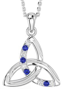 Diamond Sapphire Silver Celtic Trinity Knot Necklace