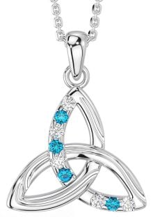 Diamond Topaz Silver Celtic Trinity Knot Necklace