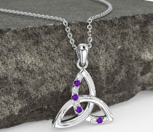 Diamond Amethyst White Gold Celtic Trinity Knot Necklace