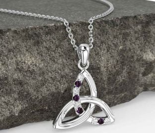 Diamond Alexandrite White Gold Celtic Trinity Knot Necklace