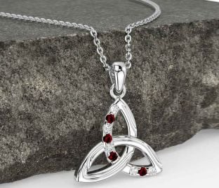 Diamond Garnet White Gold Celtic Trinity Knot Necklace
