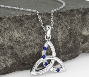 Diamond Sapphire White Gold Celtic Trinity Knot Necklace