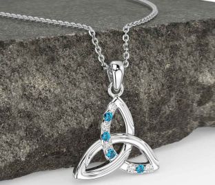 Diamond Topaz White Gold Celtic Trinity Knot Necklace