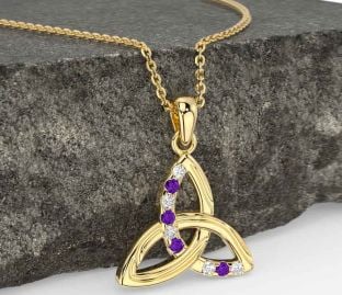 Diamond Amethyst Gold Celtic Trinity Knot Necklace