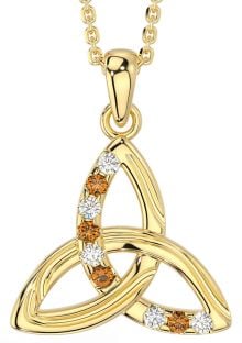 Diamond Citrine Gold Celtic Trinity Knot Necklace