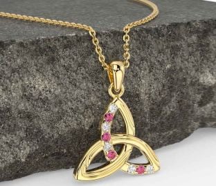 Diamond Pink Tourmaline Gold Celtic Trinity Knot Necklace