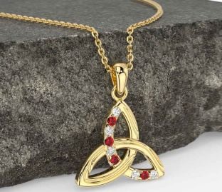 Diamond Ruby Gold Celtic Trinity Knot Necklace