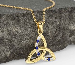 Diamond Sapphire Gold Celtic Trinity Knot Necklace