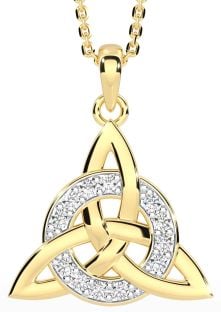 Diamond Gold Silver Celtic Trinity Knot Necklace