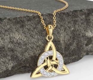 Diamond Gold Silver Celtic Trinity Knot Necklace