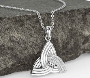Diamond Silver Celtic Trinity Knot Necklace