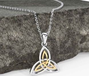 White Yellow Gold Celtic Trinity Knot Necklace