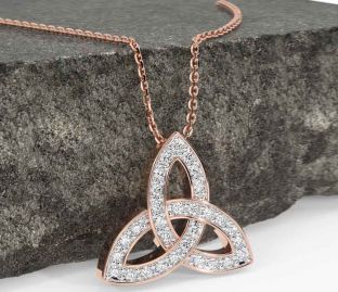 Diamond Rose Gold Silver Celtic Trinity Knot Necklace