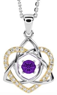 Diamond Amethyst Gold Silver Celtic Knot Heart Necklace