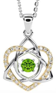 Diamond Peridot Gold Silver Celtic Knot Heart Necklace