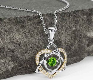 Diamond Peridot Gold Silver Celtic Knot Heart Necklace