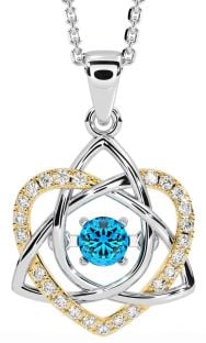 Diamond Topaz Gold Silver Celtic Knot Heart Necklace