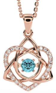 Diamond Aquamarine Rose Gold Silver Celtic Knot Heart Necklace