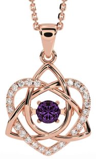 Diamond Alexandrite Rose Gold Silver Celtic Knot Heart Necklace