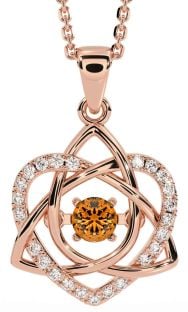 Diamond Citrine Rose Gold Silver Celtic Knot Heart Necklace