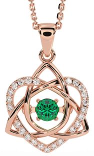 Diamond Emerald Rose Gold Silver Celtic Knot Heart Necklace