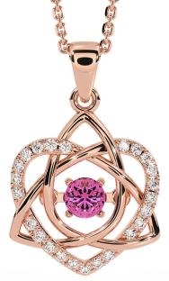 Diamond Pink Tourmaline Rose Gold Silver Celtic Knot Heart Necklace