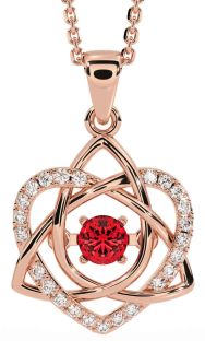 Diamond Ruby Rose Gold Silver Celtic Knot Heart Necklace