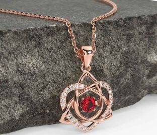 Diamond Ruby Rose Gold Silver Celtic Knot Heart Necklace