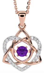 Diamond Amethyst Rose Gold Silver Celtic Knot Heart Necklace