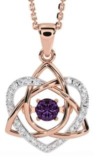 Diamond Alexandrite Rose Gold Silver Celtic Knot Heart Necklace