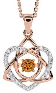 Diamond Citrine Rose Gold Silver Celtic Knot Heart Necklace