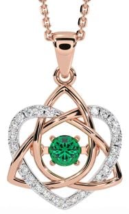 Diamond Emerald Rose Gold Silver Celtic Knot Heart Necklace