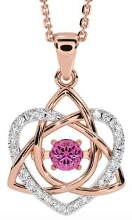 Diamond Pink Tourmaline Rose Gold Silver Celtic Knot Heart Necklace