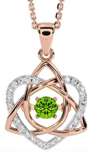 Diamond Peridot Rose Gold Silver Celtic Knot Heart Necklace