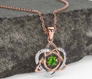 Diamond Peridot Rose Gold Silver Celtic Knot Heart Necklace