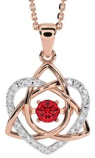 Diamond Ruby Rose Gold Silver Celtic Knot Heart Necklace