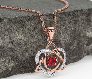 Diamond Ruby Rose Gold Silver Celtic Knot Heart Necklace