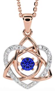 Diamond Sapphire Rose Gold Silver Celtic Knot Heart Necklace