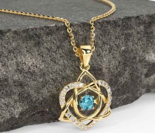 Diamond Aquamarine Gold Silver Celtic Knot Heart Necklace