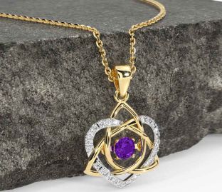 Diamond Amethyst Gold Silver Celtic Knot Heart Necklace